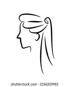 face profile. hairstyle girl logo. barbershop icon. long hair.