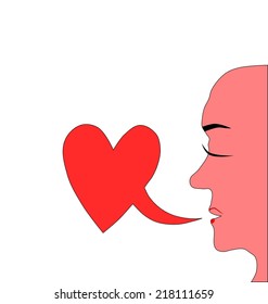 Face profile with open mouth says love with symbol heart