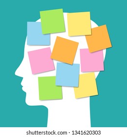 face in profile and sticky notes