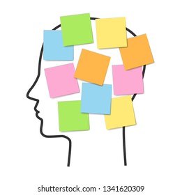 face in profile and sticky notes