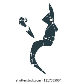 Face profile view. Elegant silhouette of a female head. Silhouette textured by lines and dots pattern