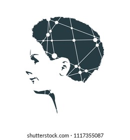 Face profile view. Elegant silhouette of a female head. Silhouette textured by lines and dots pattern