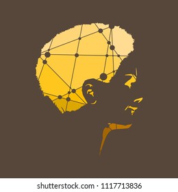 Face profile view. Elegant silhouette of a female head. Silhouette textured by lines and dots pattern