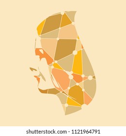 Face profile view. Elegant silhouette of a female head. Silhouette textured by lines and dots pattern