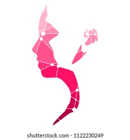 Face profile view. Elegant silhouette of a female head. Silhouette textured by lines and dots pattern