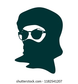 Face profile view. Elegant silhouette of a muslim woman with hijab and wearing sunglasses