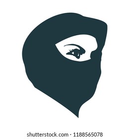 Face profile view. Elegant silhouette of a muslim woman with hijab