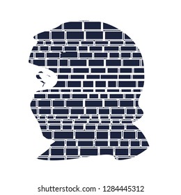 Face profile view. Elegant silhouette of a muslim woman with hijab. Ancient brick wall texture