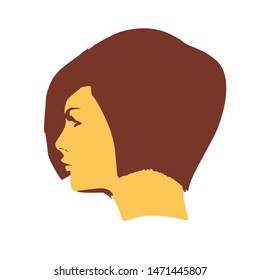 Face profile view. Elegant silhouette of a female head. Short hair.
