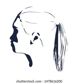Face profile view. Elegant silhouette of a female head. Portrait of a woman