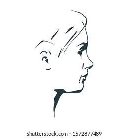 Face profile view. Elegant silhouette of a female head. Beautiful woman portrait. Thin line style