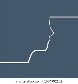 Face profile view. Elegant silhouette of a female head. Beautiful woman portrait. Thin line style