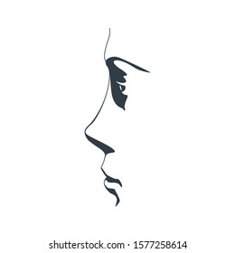 Face profile view. Elegant silhouette of a female head. Beautiful woman portrait.