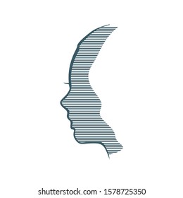 Face profile view. Elegant silhouette of a female head. Beautiful woman portrait. Thin line style