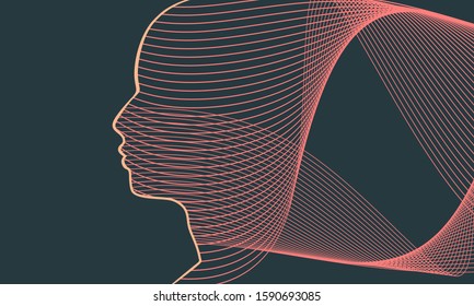 Face profile view. Elegant silhouette of male head. Beautiful man futuristic style portrait. Thin line style