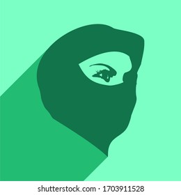 Face profile view. Elegant silhouette of a muslim woman with hijab. Web icon with long shadow