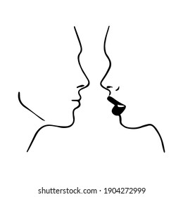 Face profile view. Elegant silhouette of a young woman and a man. Vector Illustration.