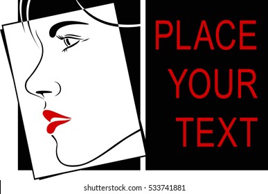 Face profile view. Elegant Silhouette Outline. Black and White. Face Logo. Vector illustration.