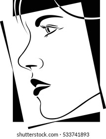 Face profile view. Elegant Silhouette Outline. Black and White. Face Logo. Vector illustration.