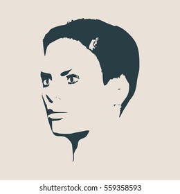 Face profile view. Elegant silhouette of a female head. Vector Illustration. Short hair. Monochrome gamma