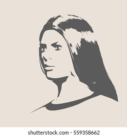 Face profile view. Elegant silhouette of a female head. Vector Illustration. Long hair. Monochrome gamma