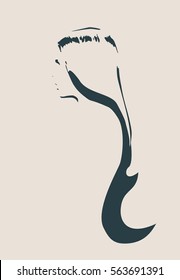 Face profile view. Elegant silhouette of a female head. Vector Illustration. Long wavy hair. Monochrome gamma
