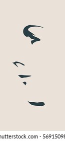 Face profile view. Elegant silhouette of a female head. Vector Illustration. Monochrome gamma. Beautiful smiling woman