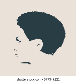 Face profile view. Elegant silhouette of a female head. Vector Illustration. Short hair. Monochrome gamma.