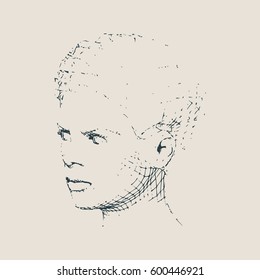 Face profile view. Elegant silhouette of a female head. Vector Illustration. Short hair. Monochrome gamma.