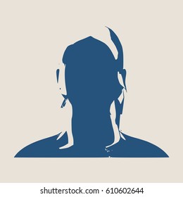 Face profile view. Elegant silhouette of a female head. Vector Illustration. Long curly hair. Monochrome gamma.