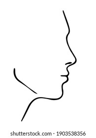 Face profile view. Silhouette of a young man isolated on white background. Vector Illustration.