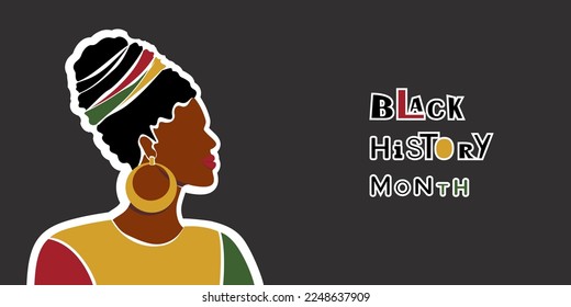 Perfil facial de una joven y hermosa mujer negra africana. Mes de la historia negra, ilustración de la historia afroamericana. Plantilla de vectores para afiches, banner, ui, página, web, volante, fondo