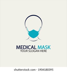 Logo del vector de máscara de protección facial. Diseño del icono del logotipo de la máscara médica