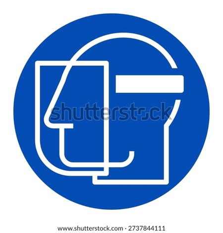 Face protection must be worn. Face shield must be worn in this area. Face protection icon. Safety label.
