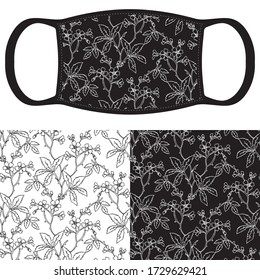 Face protective masks design. Floral vector pattern mask protective against Coronovirus, Covid-19, virus. Healthcare medical surgical Flat layout  pattern.