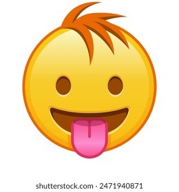 Face with protruding tongue Large size of yellow emoji smile with hair