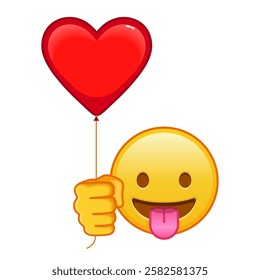 Face with protruding tongue with red heart baloon Large size of yellow emoji smile