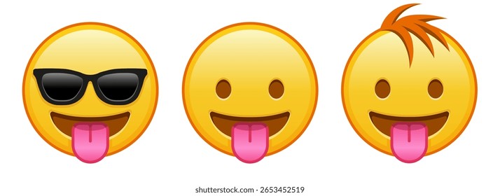 Face with protruding tongue Set of three yellow emoji