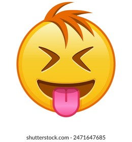 Face with protruding tongue and tightly closed eyes Large size of yellow emoji smile with hair