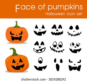 Face of pumpkins Halloween icon set vector. Holidays icon.