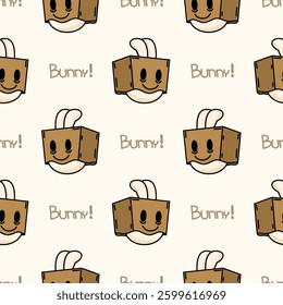 Face rabbit in box cartoon so cute. Pattern seamless vector illustration. 