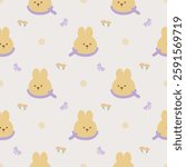 Face rabbit cartoon so cute. On flower bow polka dot background. Pattern seamless vector illustration. 