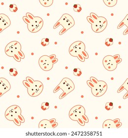 Face rabbit cartoon so cute. On cupcake polka dot background. Pattern seamless vector illustration. 