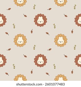 Face rabbit on flower cartoon so cute. On  leaf background. Pattern seamless vector illustration. 