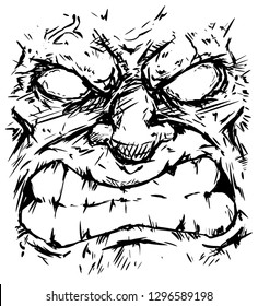 the face of rage on a white background black outline scary looking vector illustration of a monster