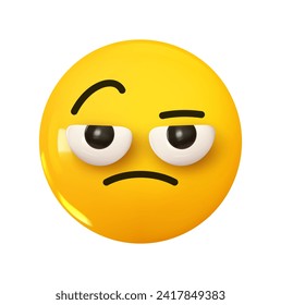 Face with Raised Eyebrow Emoji. Emotion 3d cartoon icon. Yellow round emoticon. Vector illustration