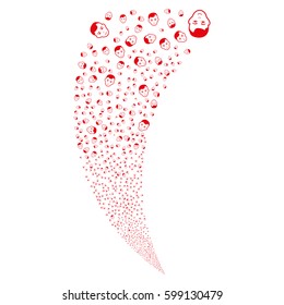 Face random fireworks stream. Vector illustration style is flat red iconic symbols on a white background. Object fountain constructed from scattered symbols.