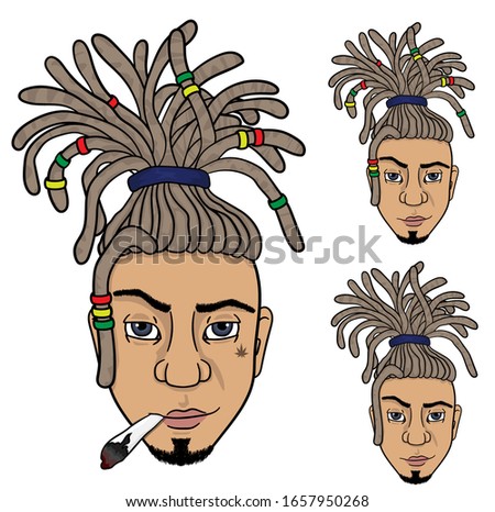 the face of  rastaman who smoke. vector. isolated on white background.