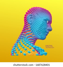 Face recognition. Abstract digital human head. Futuristic background. Vector Illustration for advertising, marketing or presentation. Artificial intelligence concept. 