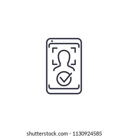 Face recognition, biometric identification in smartphone line icon